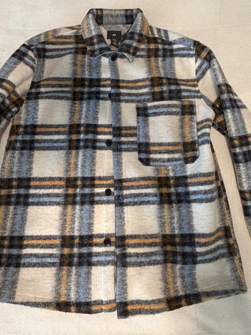 H&M Men’s Cream, Blue & Black Plaid Shacket